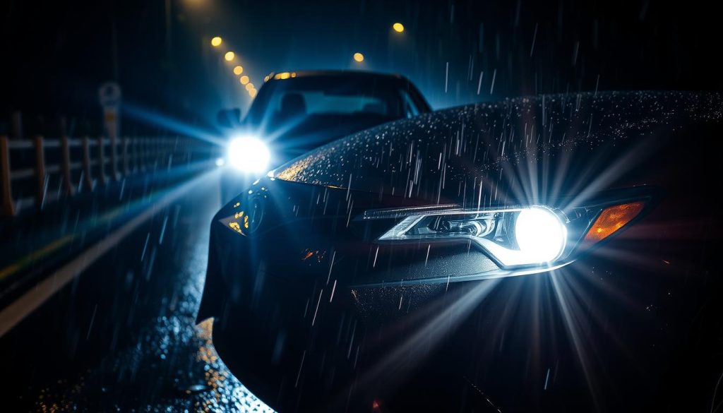Testing Toyota Corolla LED headlights in rainy conditions - comparing beam patterns and visibility