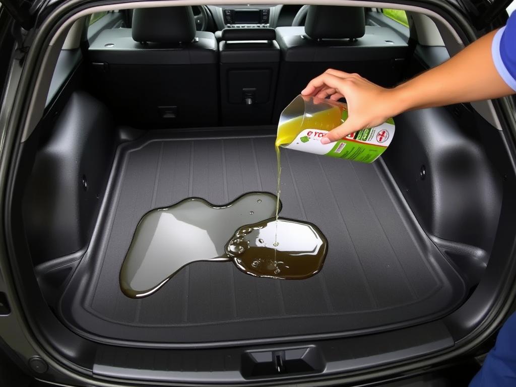 Toyota Corolla cargo liner being tested with liquid spill test