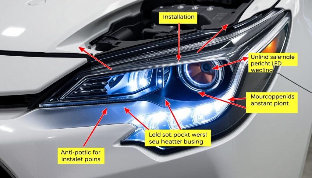 Toyota Corolla headlight housing with LED bulb installation guide - compatibility reference