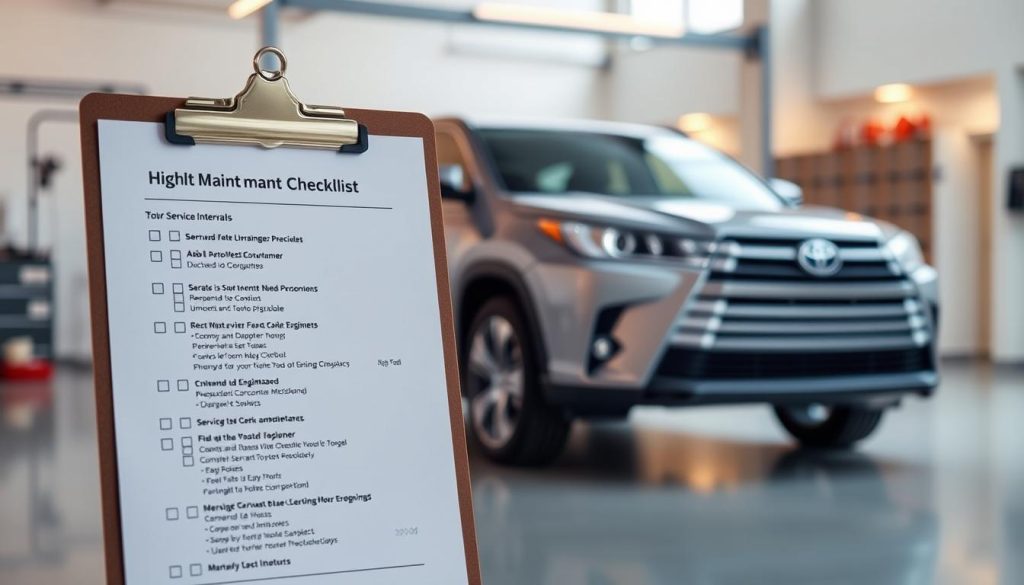 Toyota Highlander maintenance schedule checklist