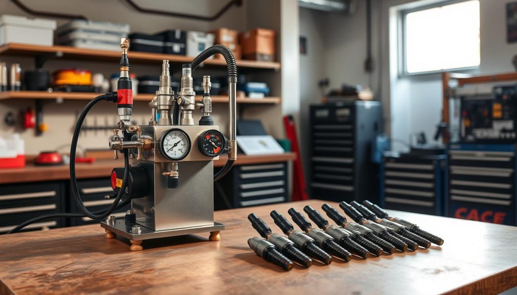 injector flow test equipment setup