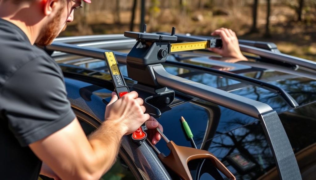 Author testing Toyota RAV4 roof rack installation process