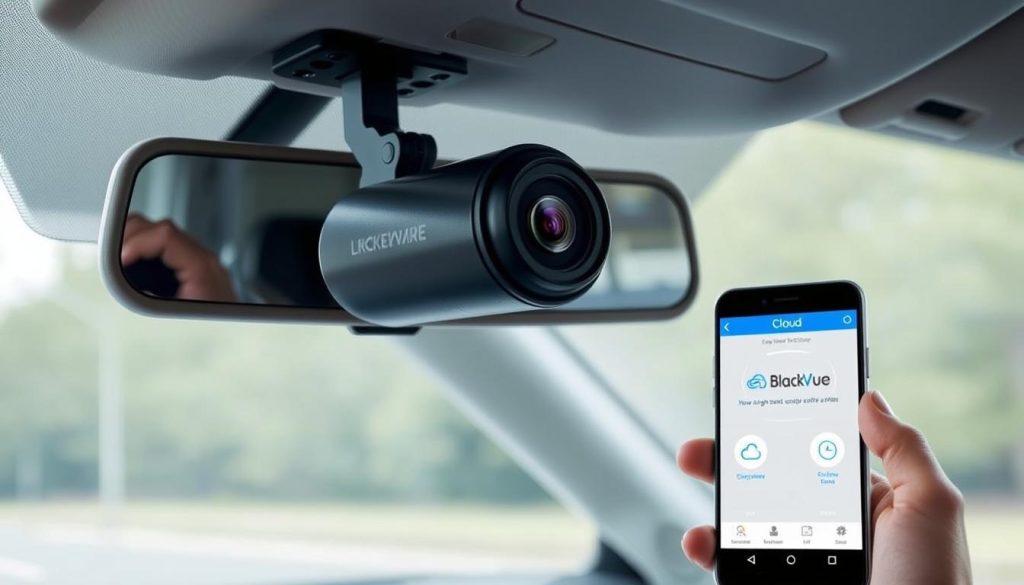 BlackVue DR900X-2CH dash cam installed in Toyota RAV4 showing cloud connectivity features
