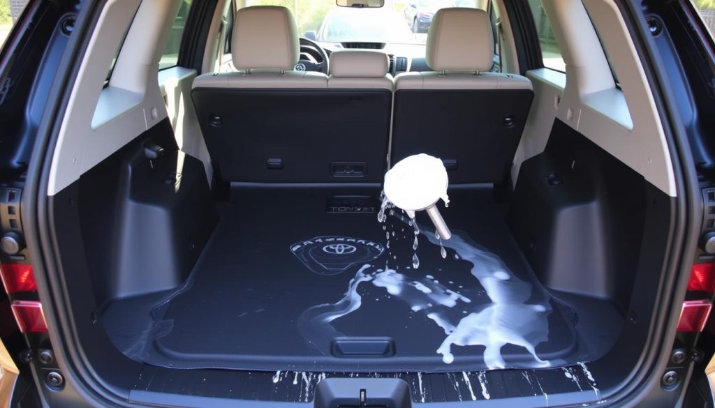 Cleaning a Toyota RAV4 cargo liner with soap and water