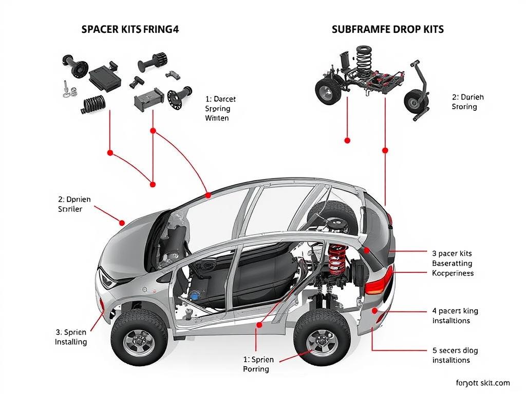 Diagram showing different types of Toyota RAV4 lift kits and their components - best Toyota RAV4 lift kit 2025 review