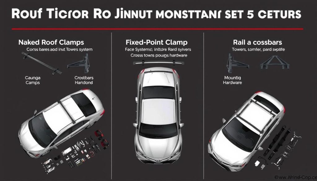 Different types of Toyota Camry roof rack mounting systems and components