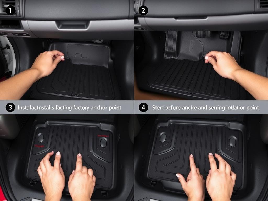 Installing floor mats in Toyota Prius - step-by-step guide showing proper alignment