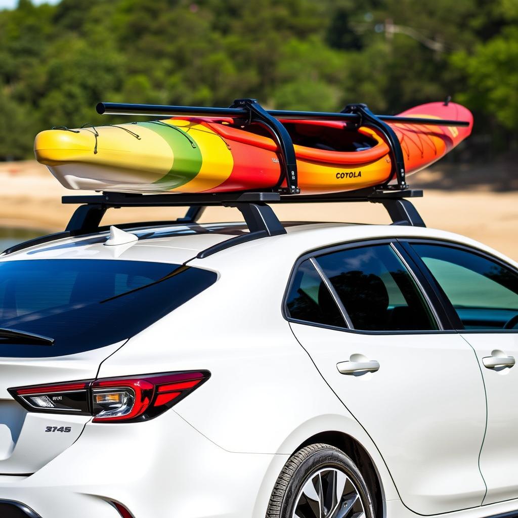 Kayak carrier mounted on 2025 Toyota Corolla roof rack