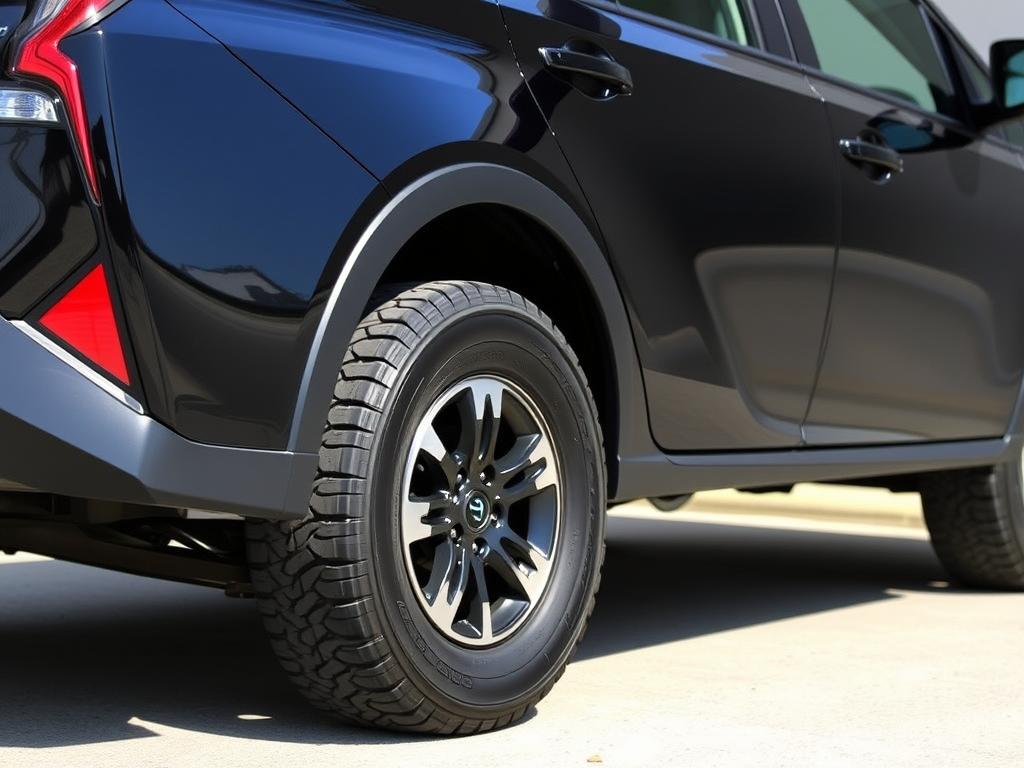 Prius Offroad Premium Kit installed on a black Prius - Toyota Prius lift kit installation result