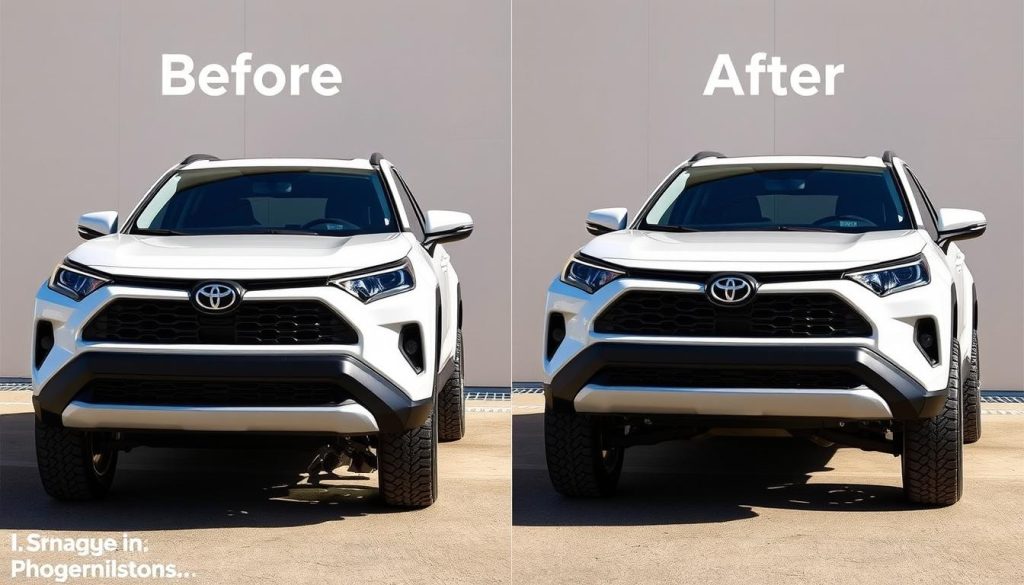 Side-by-side comparison of Toyota RAV4 before and after lift kit installation - best Toyota RAV4 lift kit 2025 review