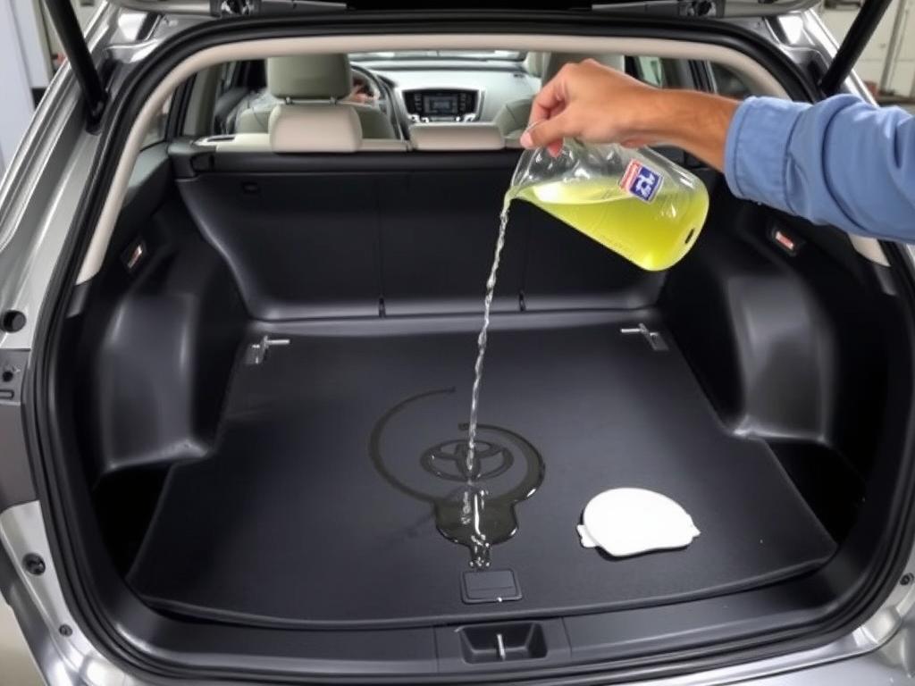 Testing Toyota Camry cargo liners with spill resistance demonstration