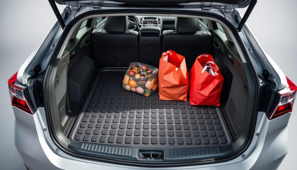 Toyota Camry with WeatherTech cargo liner installed showing complete trunk protection