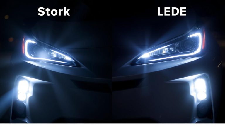 Toyota Prius LED headlights comparison showing stock vs upgraded LED beam pattern - best LED headlights for Toyota Prius 2025 review