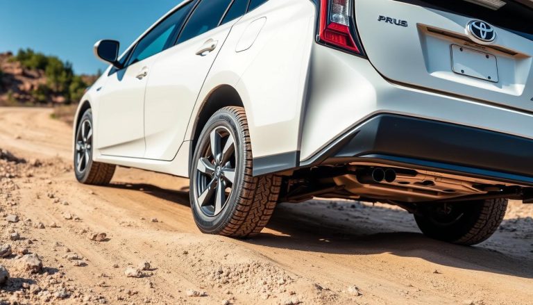 Toyota Prius with lift kit installed on off-road terrain - best Toyota Prius lift kit showcase