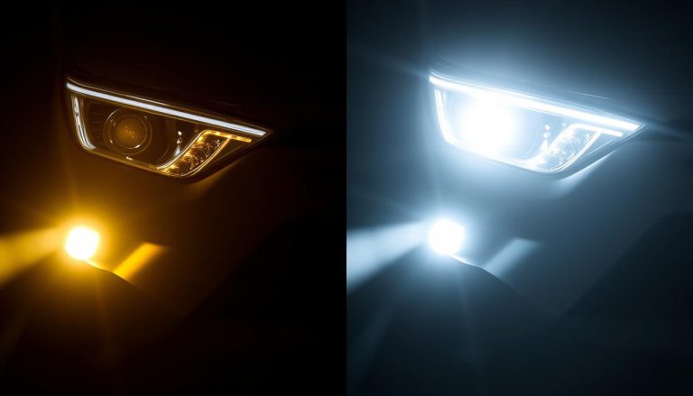 Toyota RAV4 LED headlights comparison showing halogen vs LED brightness