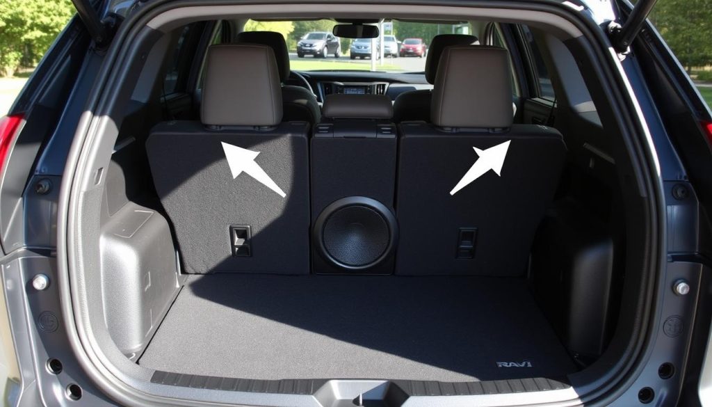 Toyota RAV4 cargo area showing where to check for subwoofer