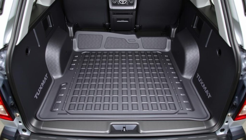 TuxMat Custom floor mats for Toyota Tundra showing extended coverage